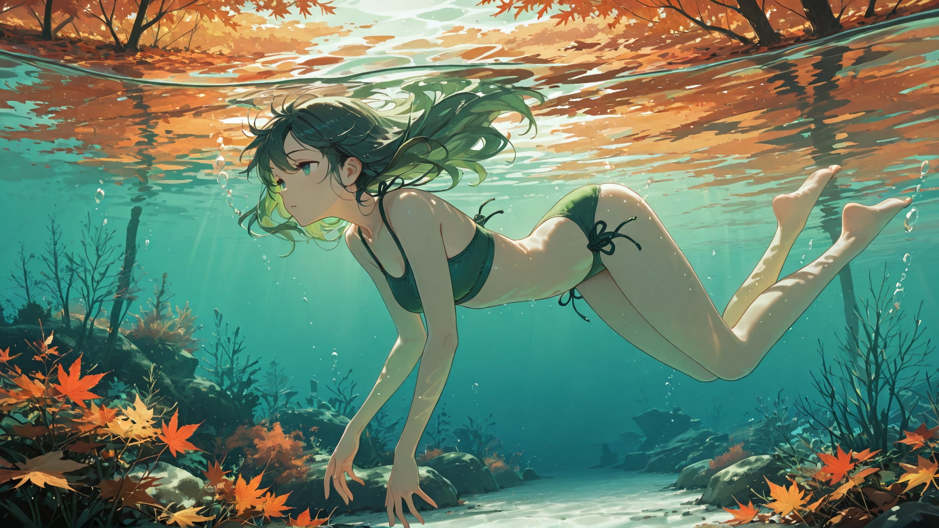 Green Afternoon Sea Agentic smartphone wallpaper free download, vertical 16:9 format, Green, Afternoon, Sea, Autumn 001