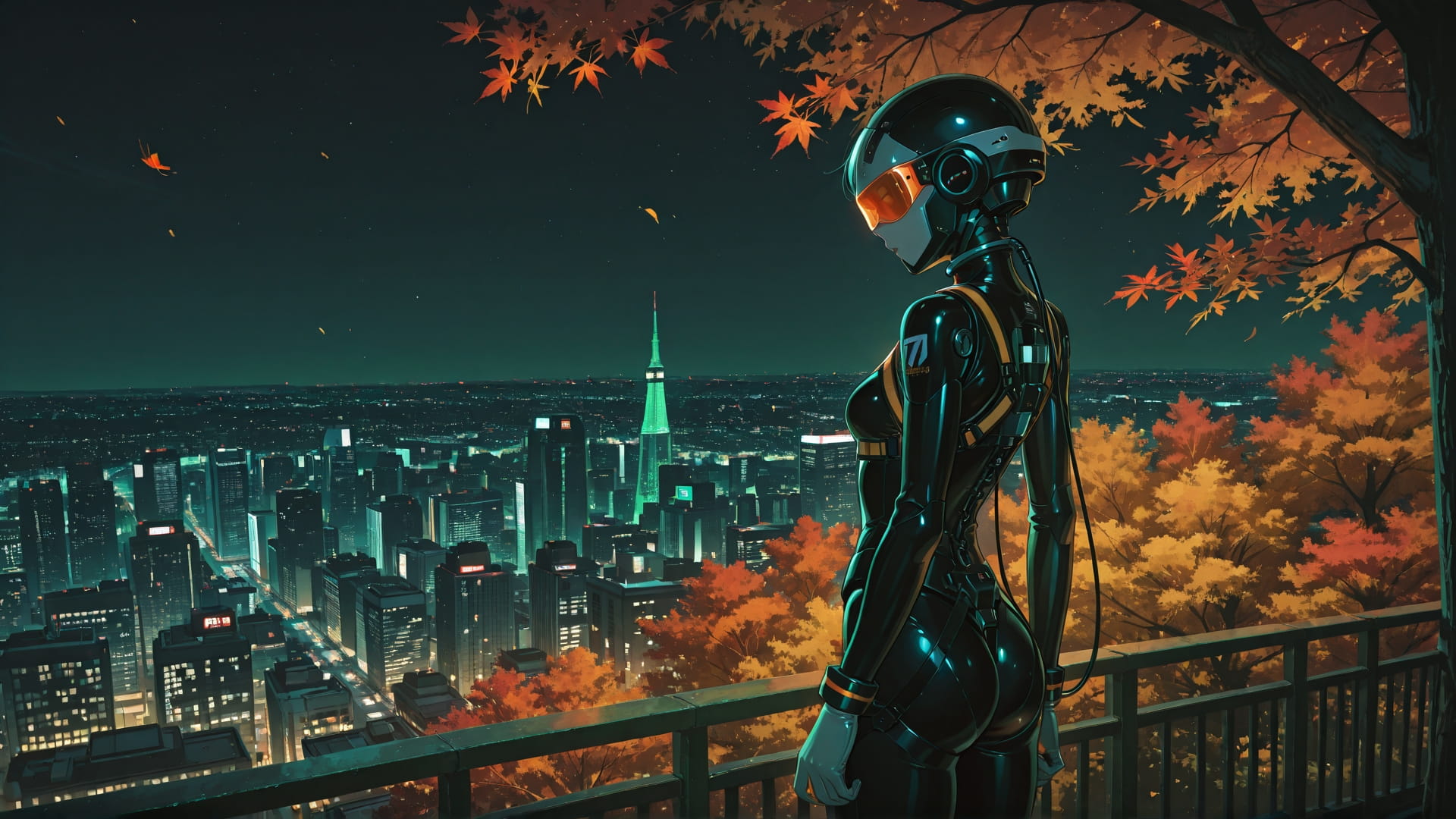 Green Night City Agentic smartphone wallpaper free download, vertical 9:16 format, Green, Night, City, Autumn