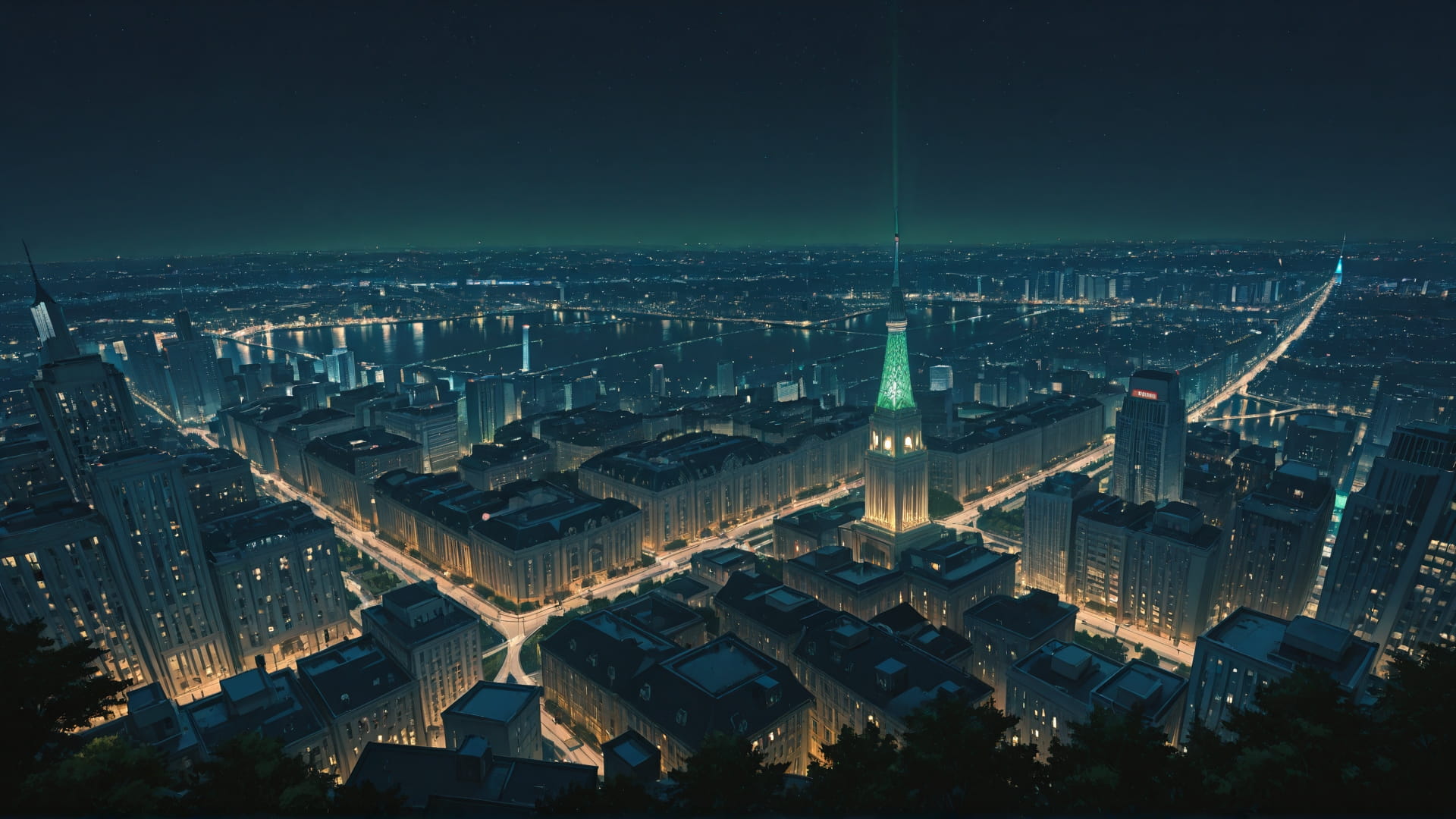 Green Night City Agentic smartphone wallpaper free download, vertical 16:9 format, Green, Night, City, Spring 001