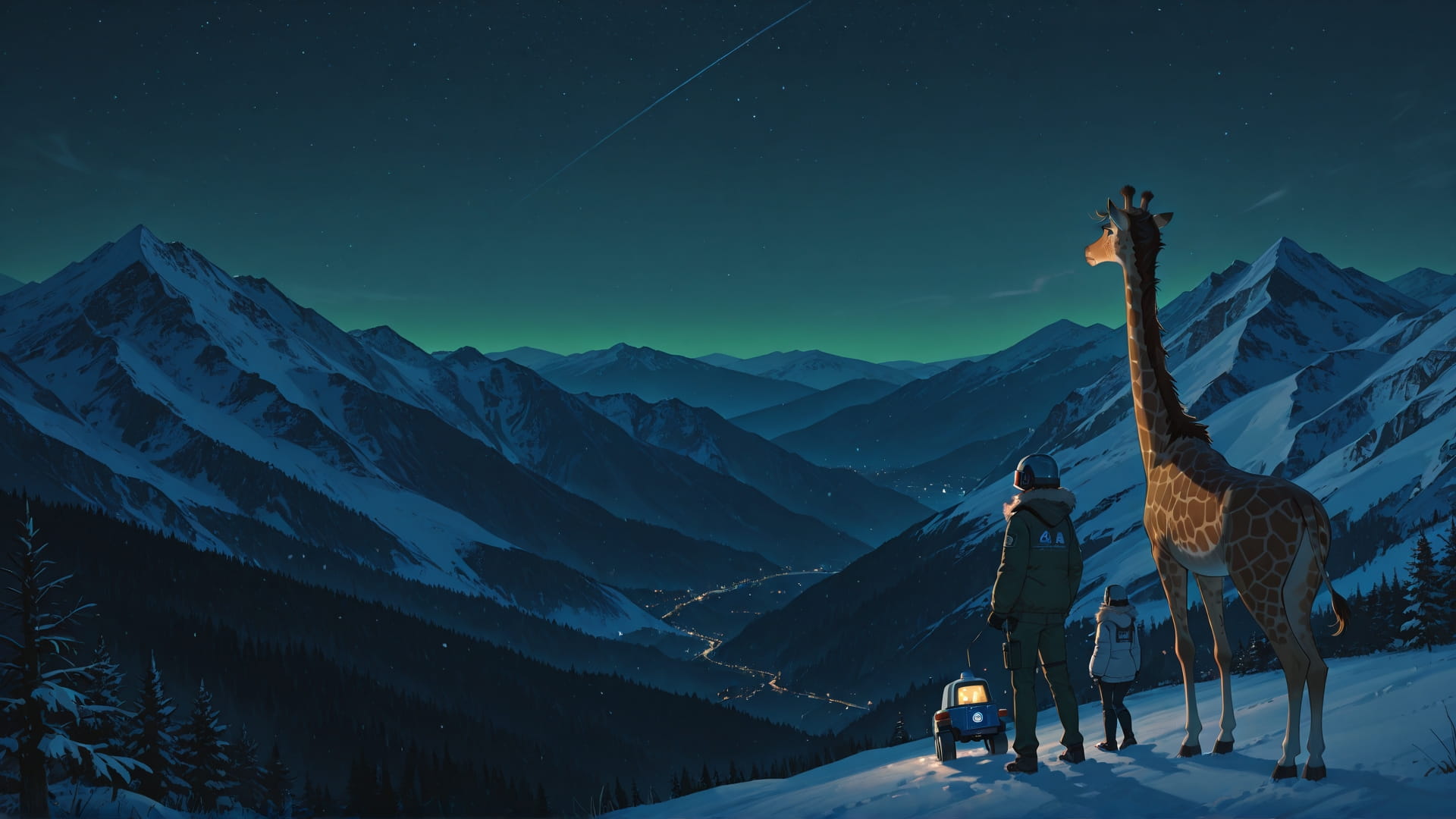 Green Night Mountain Agentic smartphone wallpaper free download, vertical 16:9 format, Green, Night, Mountain, Winter