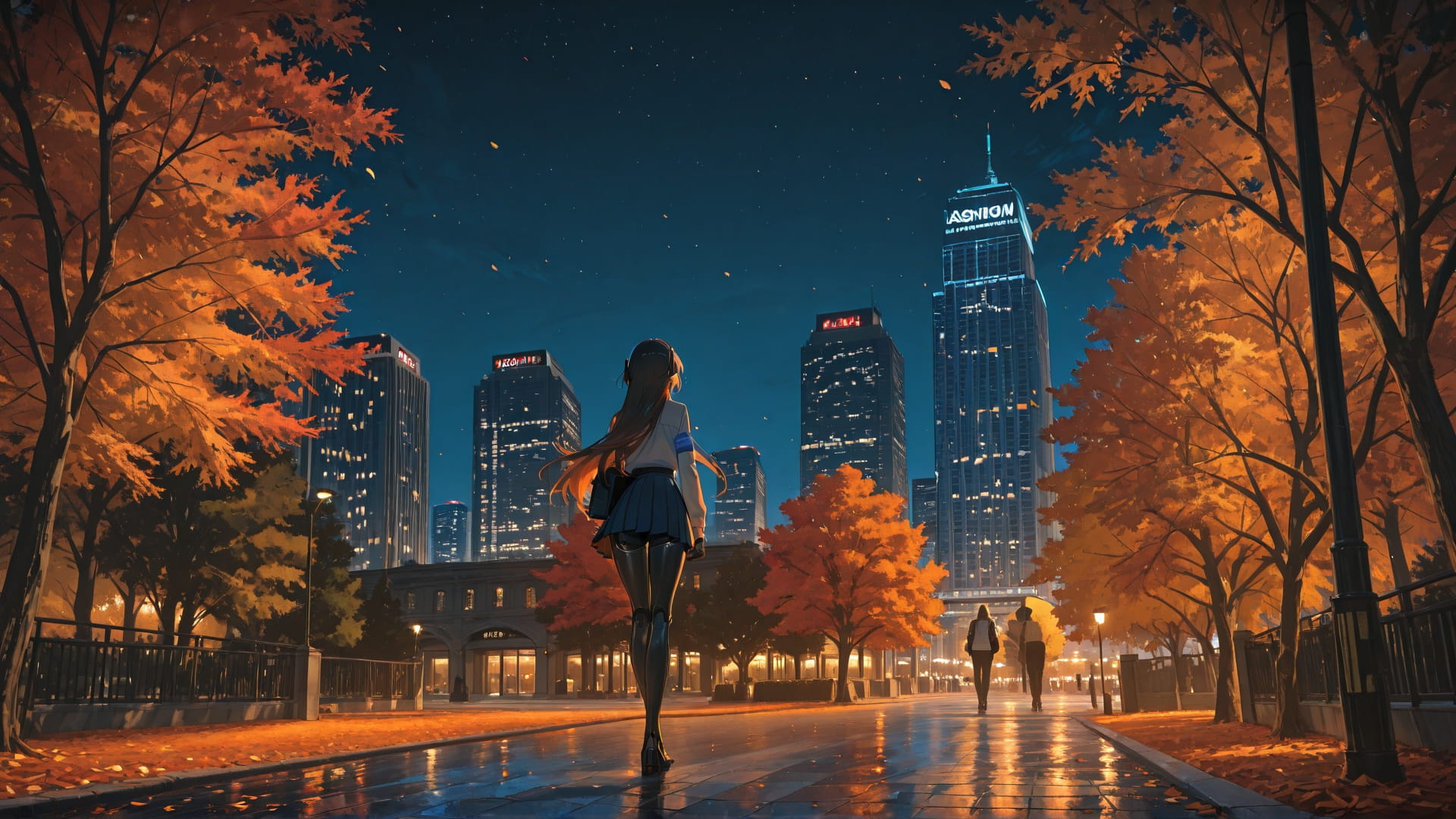 Orange Night City Agentic smartphone wallpaper free download, vertical 16:9 format, Orange, Night, City, Autumn