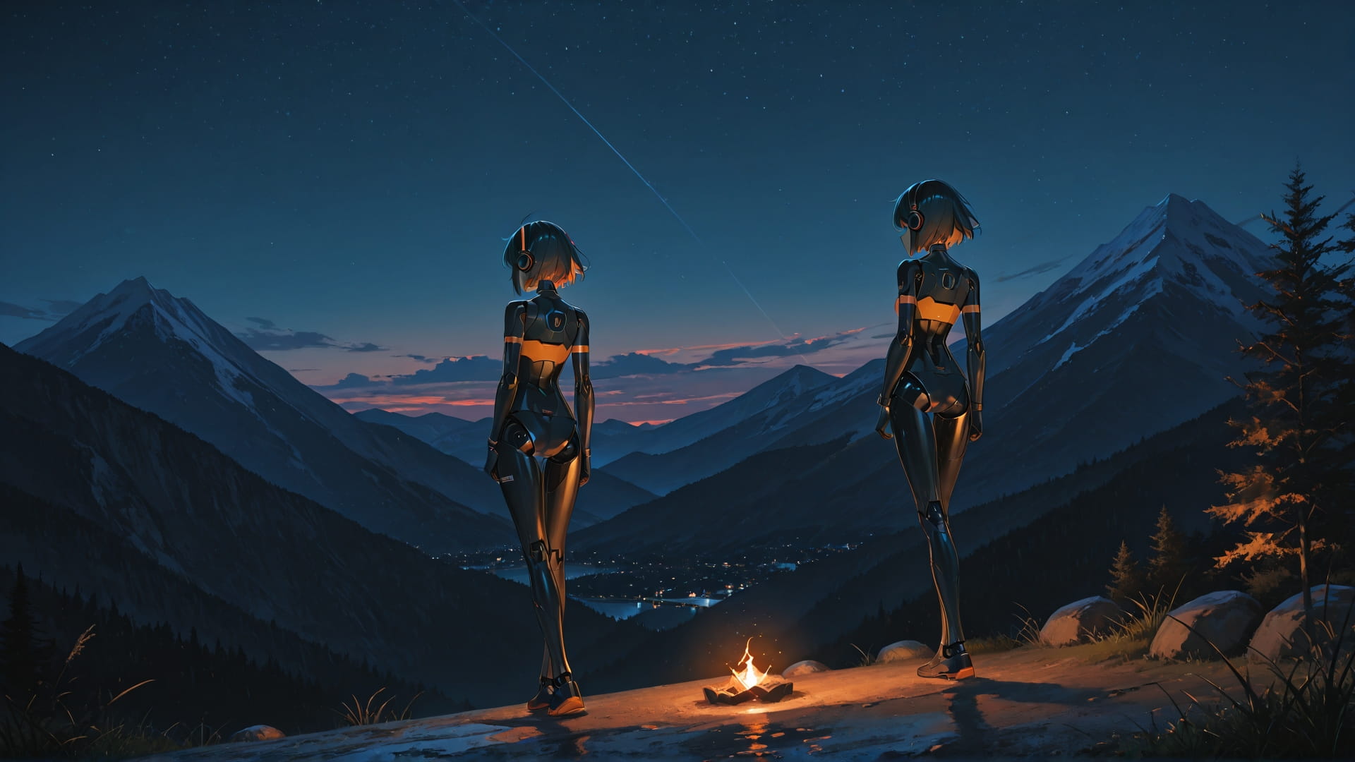 Orange Night Mountain Agentic smartphone wallpaper free download, vertical 16:9 format, Orange, Night, Mountain, Summer