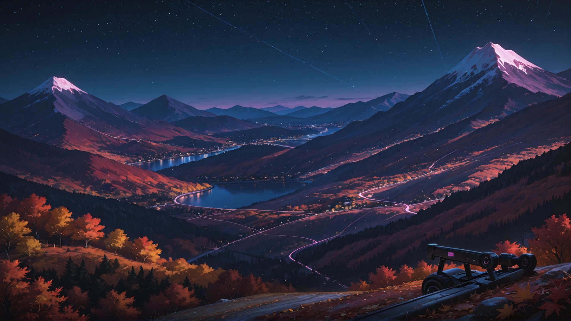 Pink Night Mountain Agentic smartphone wallpaper free download, vertical 16:9 format, Pink, Night, Mountain, Autumn 001