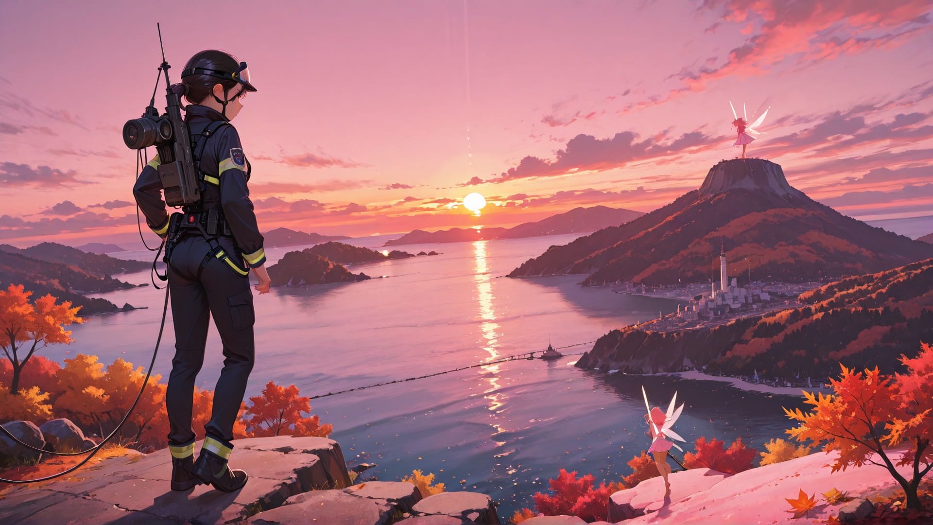 Pink Sunset Sea Agentic smartphone wallpaper free download, vertical 16:9 format, Pink, Sunset, Sea, Autumn