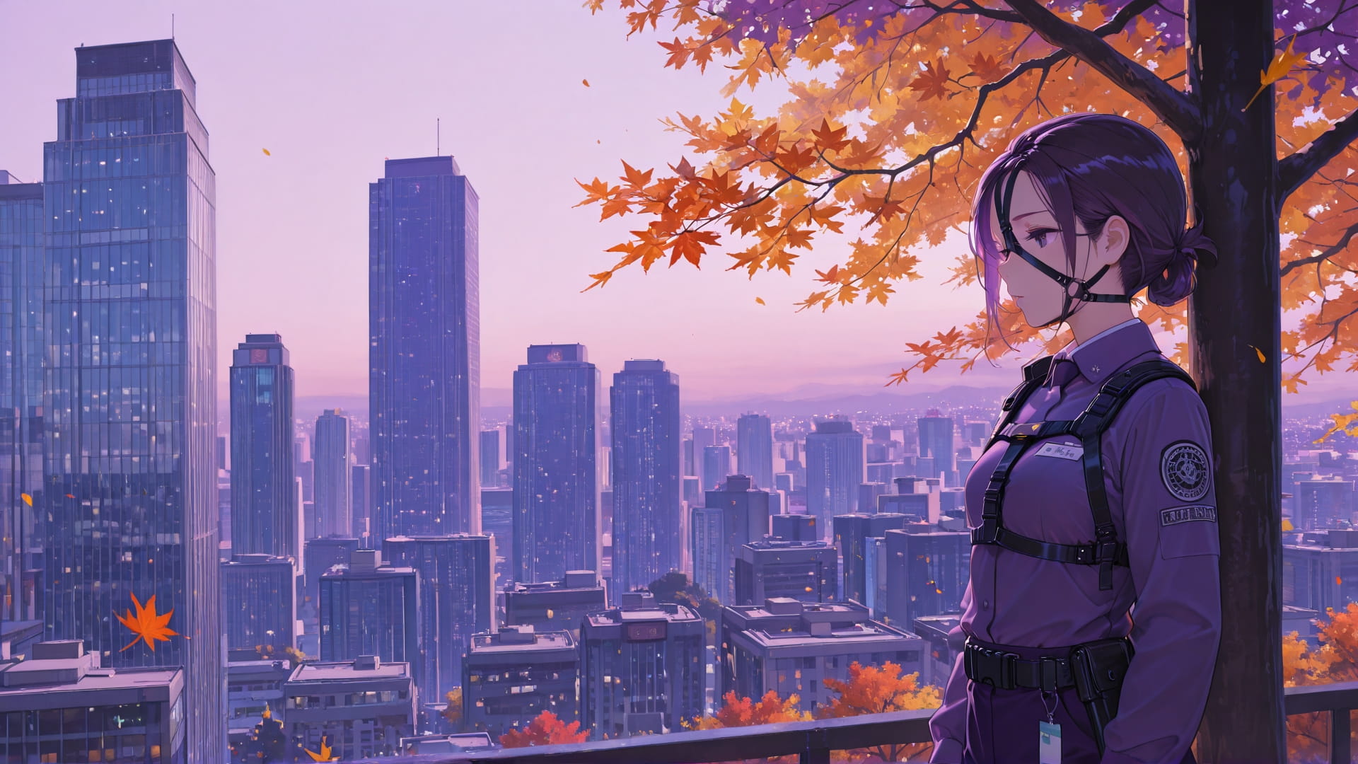 Purple Afternoon City Agentic smartphone wallpaper free download, vertical 16:9 format, Purple, Afternoon, City, Autumn 001