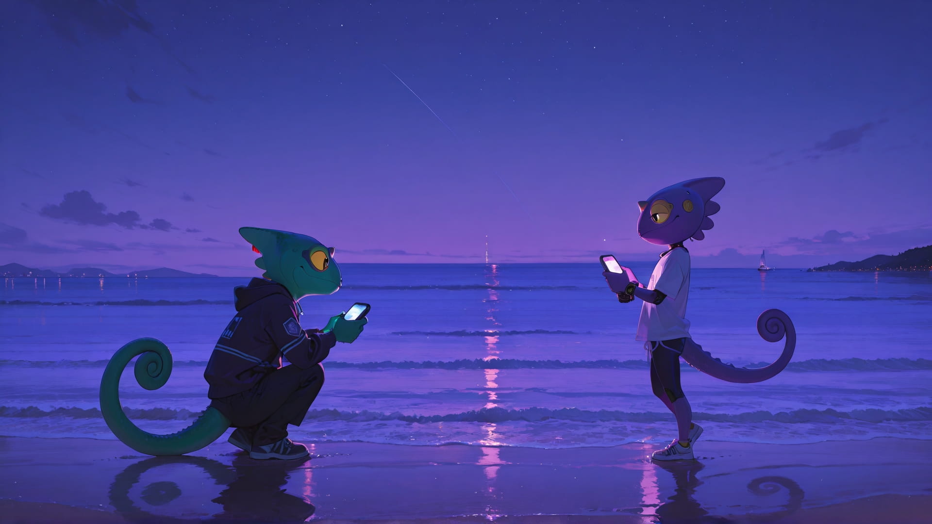 Purple Night Sea Agentic smartphone wallpaper free download, vertical 16:9 format, Purple, Night, Sea, Summer