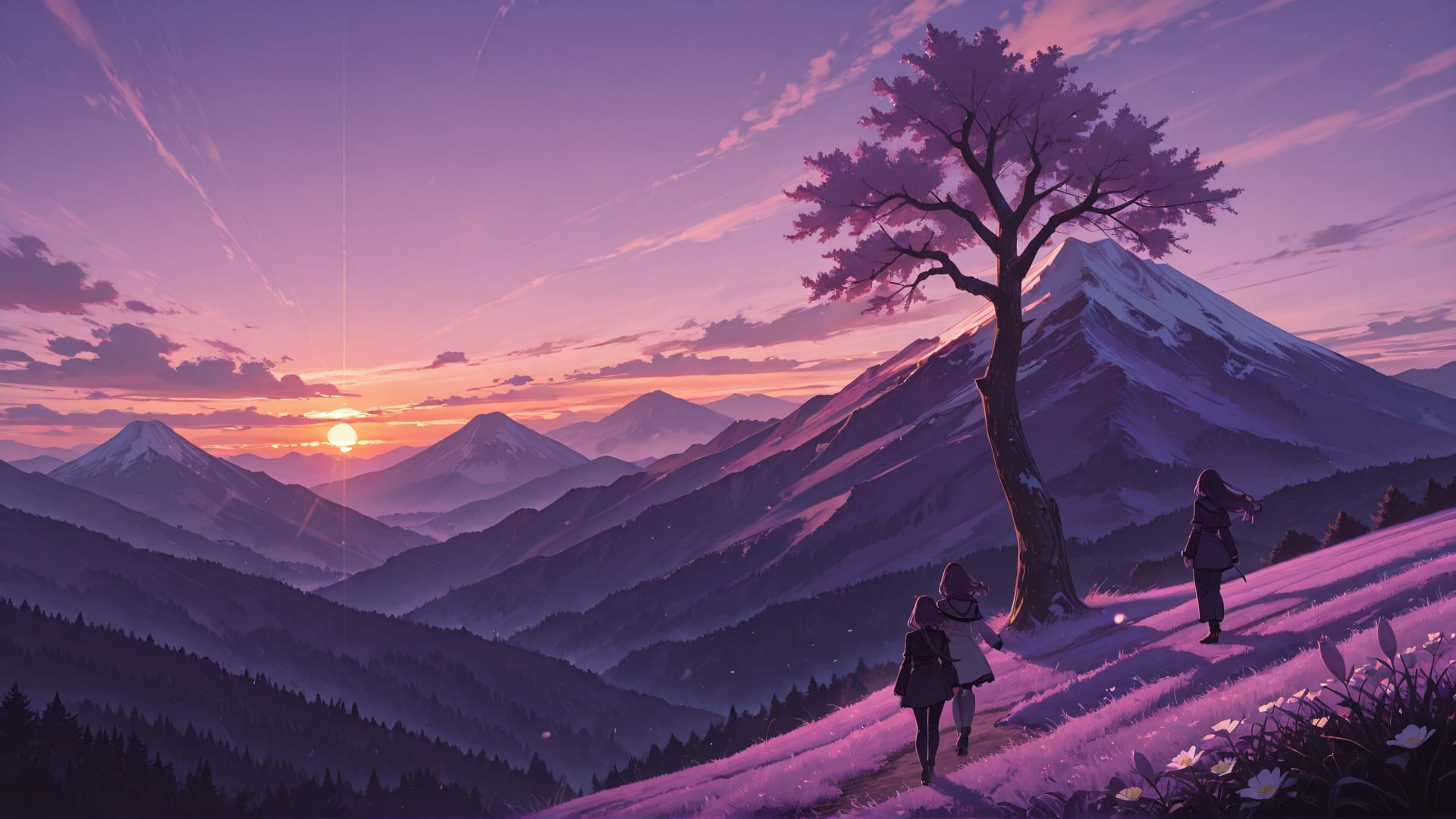 Purple Sunset Mountain Agentic smartphone wallpaper free download, vertical 16:9 format, Purple, Sunset, Mountain, Spring 001