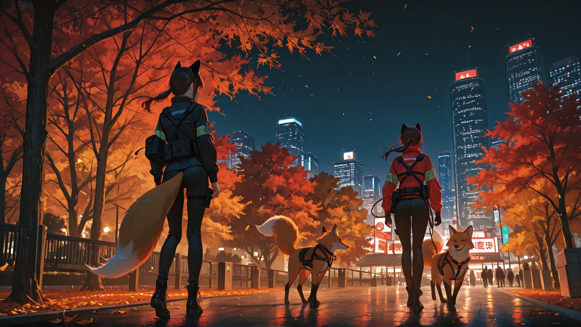 Red Night City Agentic smartphone wallpaper free download, vertical 16:9 format, Red, Night, City, Autumn