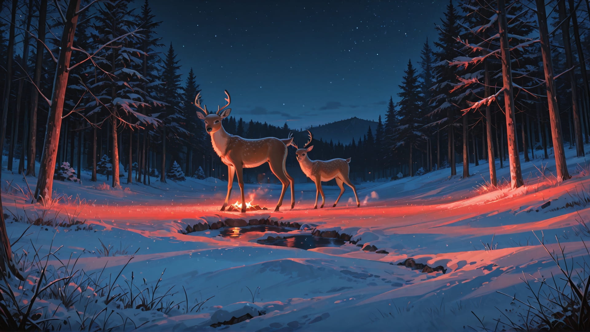 Red Night Nature Agentic smartphone wallpaper free download, vertical 16:9 format, Red, Night, Nature, Winter