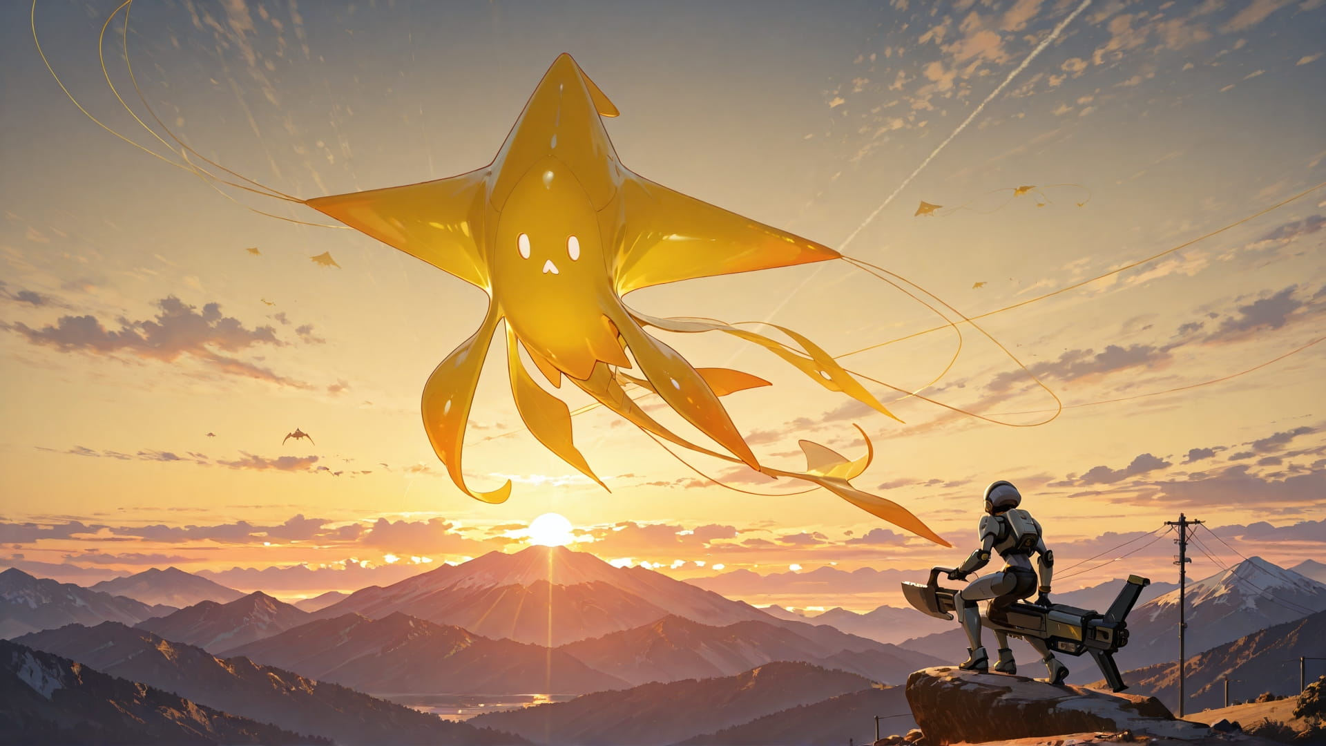 Yellow Sunset Mountain Agentic smartphone wallpaper free download, vertical 16:9 format, Yellow, Sunset, Mountain, Summer