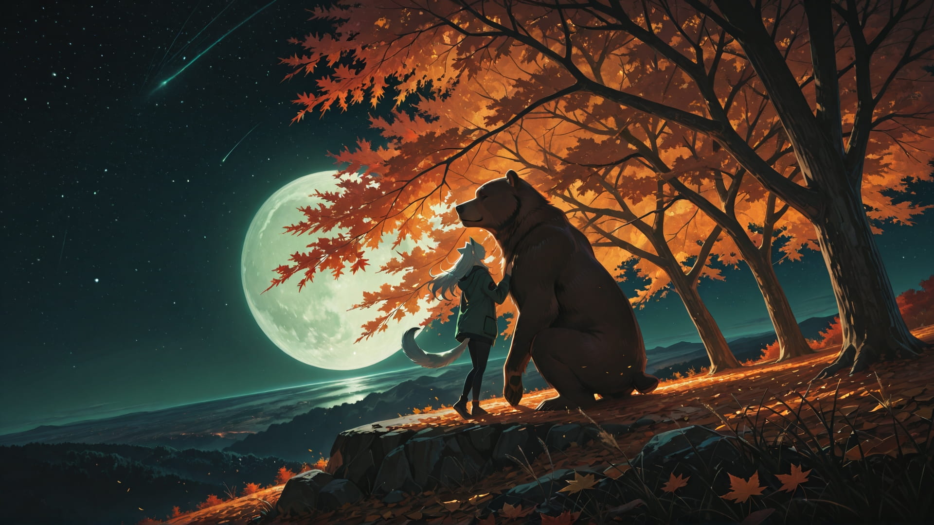 Green Night Sky Artemis smartphone wallpaper free download, vertical 16:9 format, Green, Night, Sky, Autumn