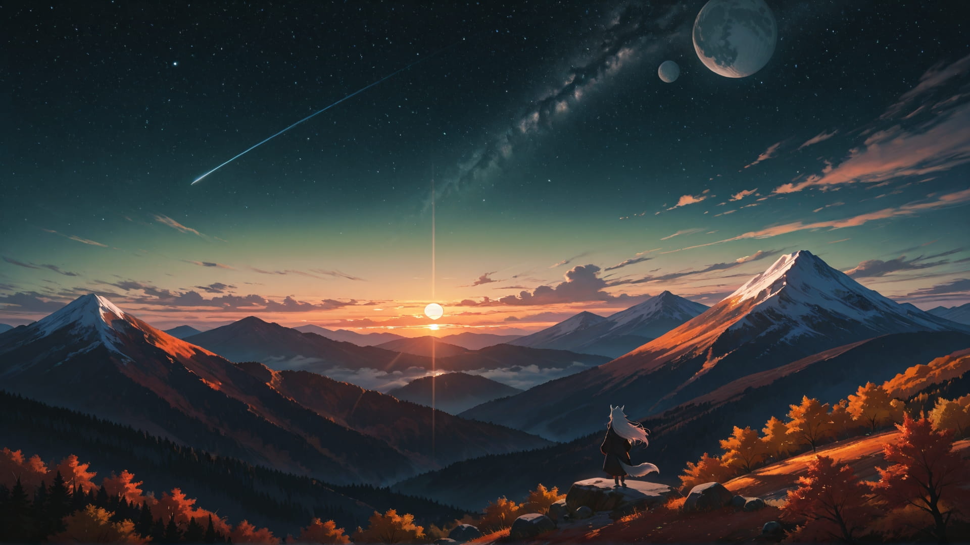 Green Sunset Mountain Artemis smartphone wallpaper free download, vertical 16:9 format, Green, Sunset, Mountain, Autumn 001