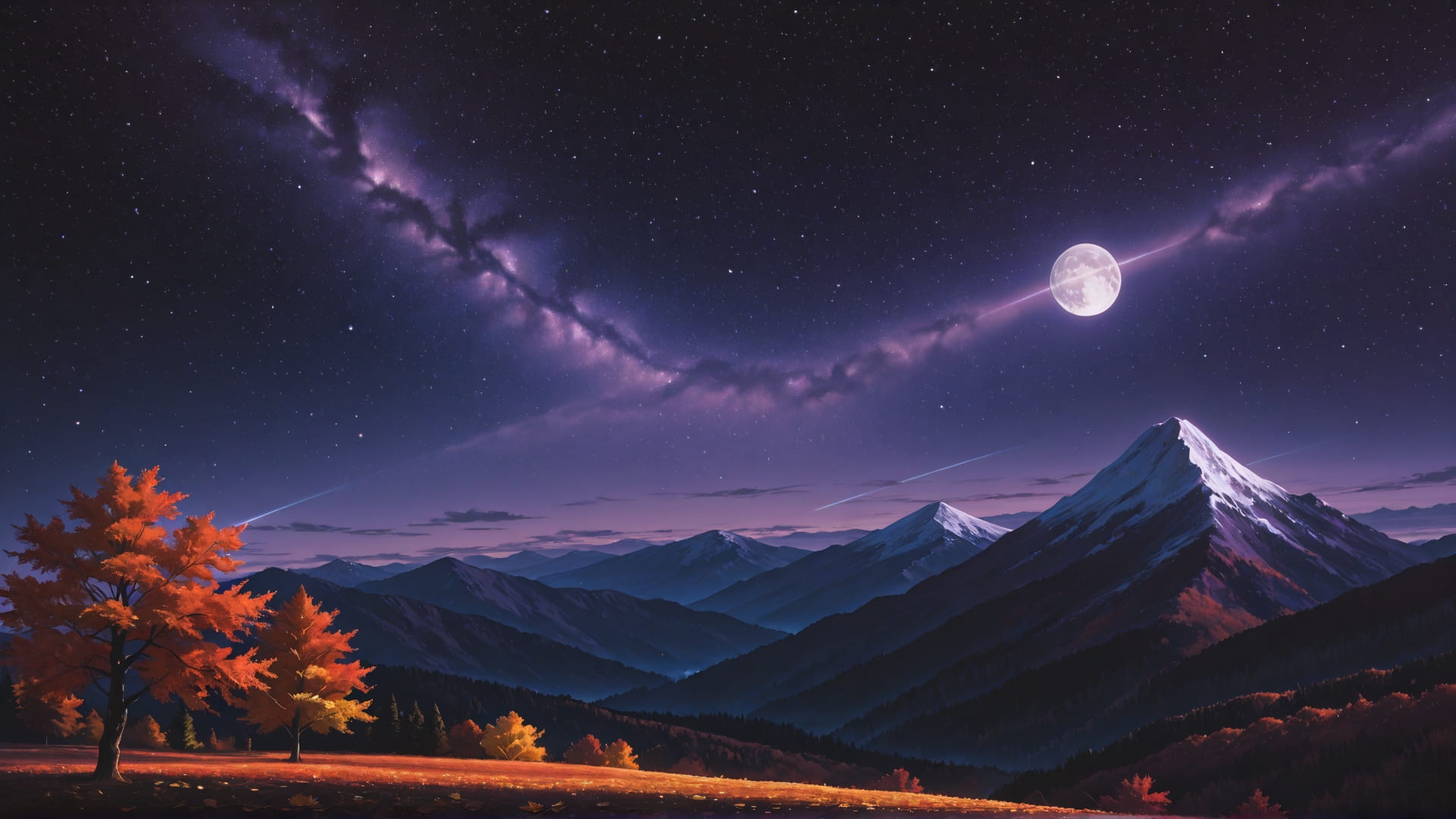 Purple Night Mountain Artemis smartphone wallpaper free download, vertical 16:9 format, Purple, Night, Mountain, Autumn 001
