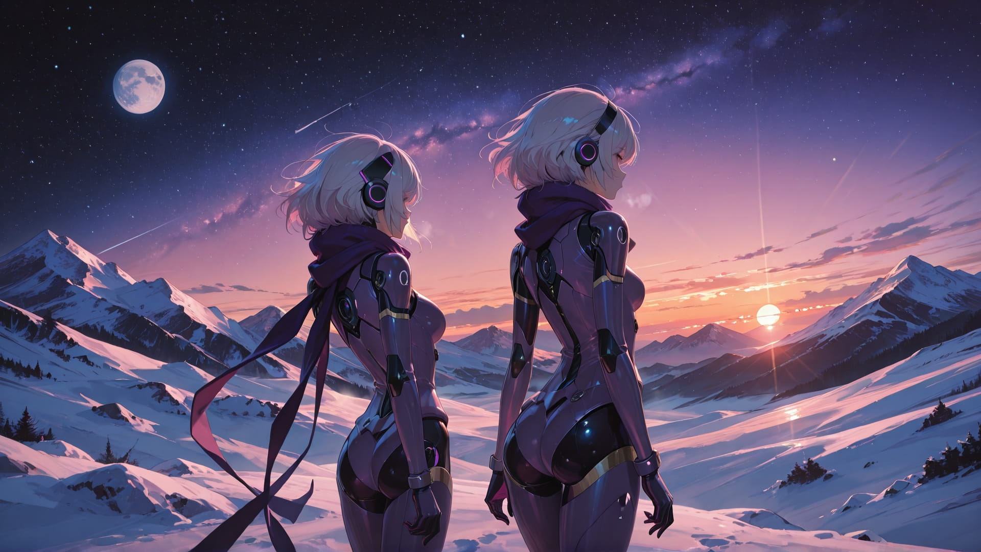 Purple Sunset Mountain Artemis smartphone wallpaper free download, vertical 16:9 format, Purple, Sunset, Mountain, Winter