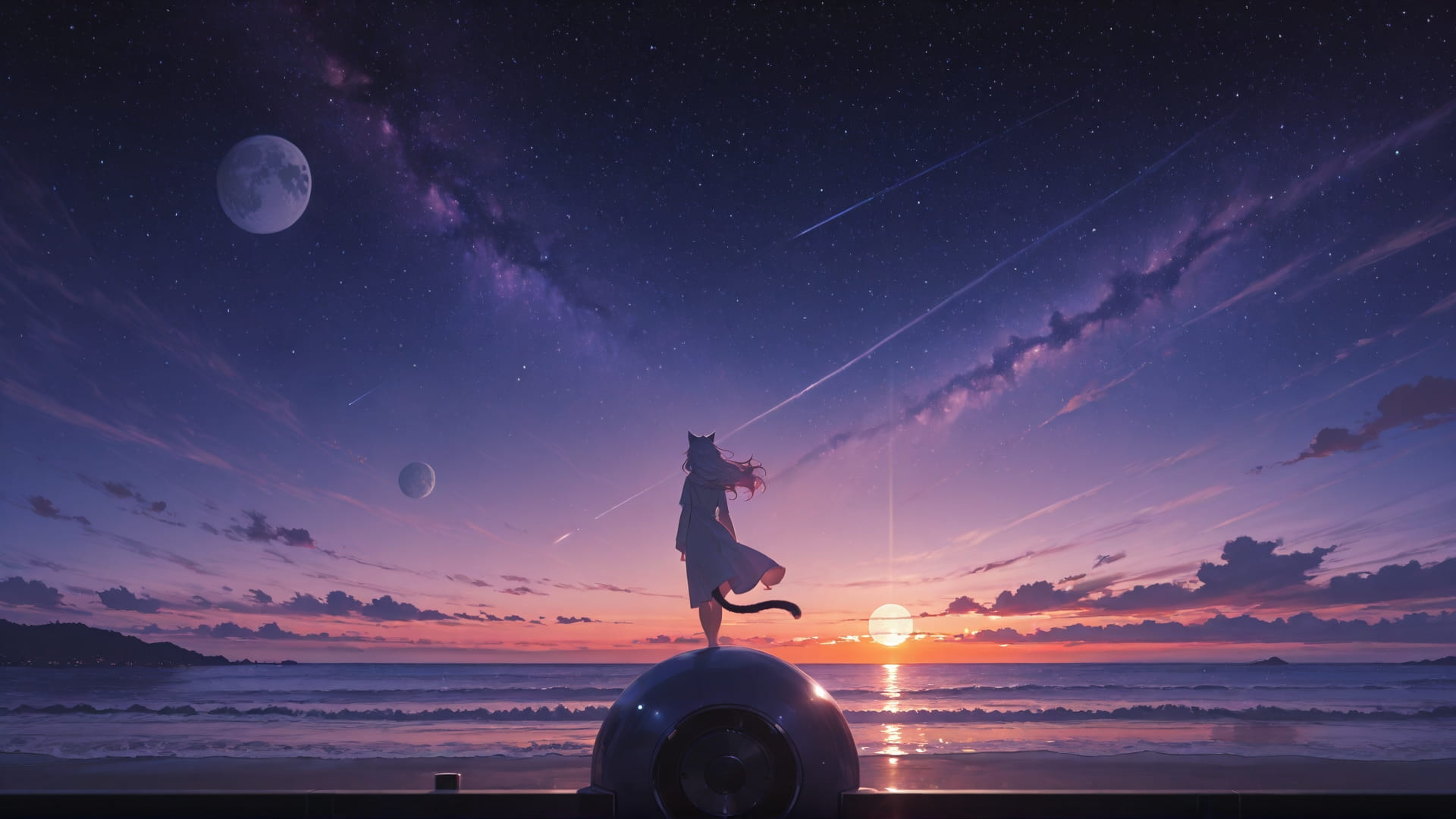 Purple Sunset Sea Artemis smartphone wallpaper free download, vertical 16:9 format, Purple, Sunset, Sea, Spring 001