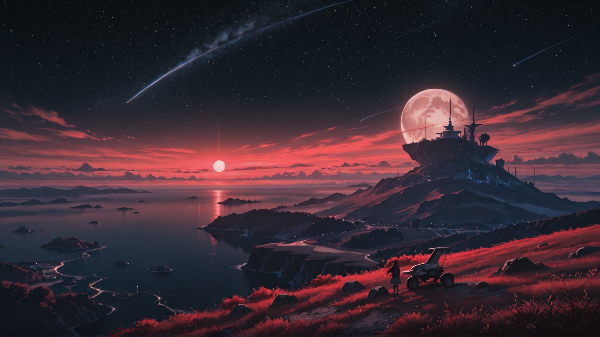 Red Afternoon Sea Artemis smartphone wallpaper free download, vertical 16:9 format, Red, Afternoon, Sea, Spring