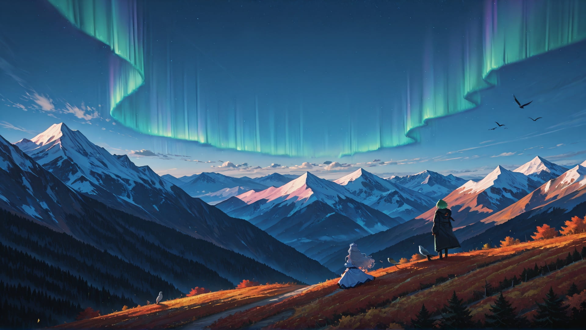 Blue Afternoon Mountain Aurora smartphone wallpaper free download, vertical 16:9 format, Blue, Afternoon, Mountain, Autumn