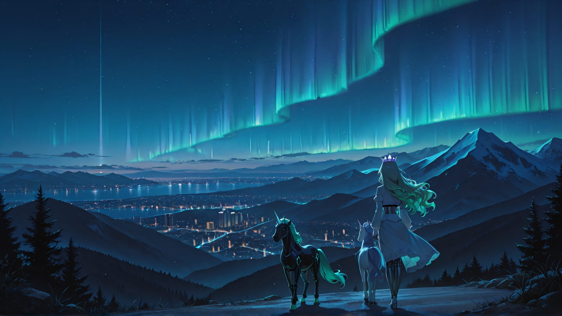 Blue Night City Aurora smartphone wallpaper free download, vertical 16:9 format, Blue, Night, City, Summer