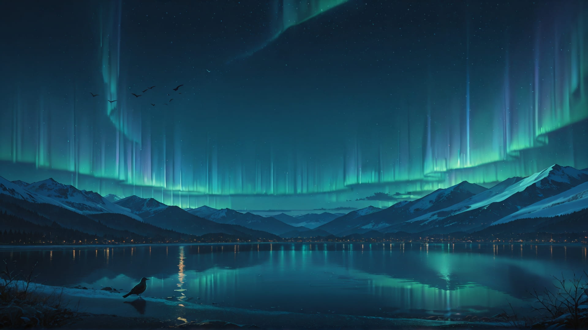 Green Night Sea Aurora smartphone wallpaper free download, vertical 16:9 format, Green, Night, Sea, Winter