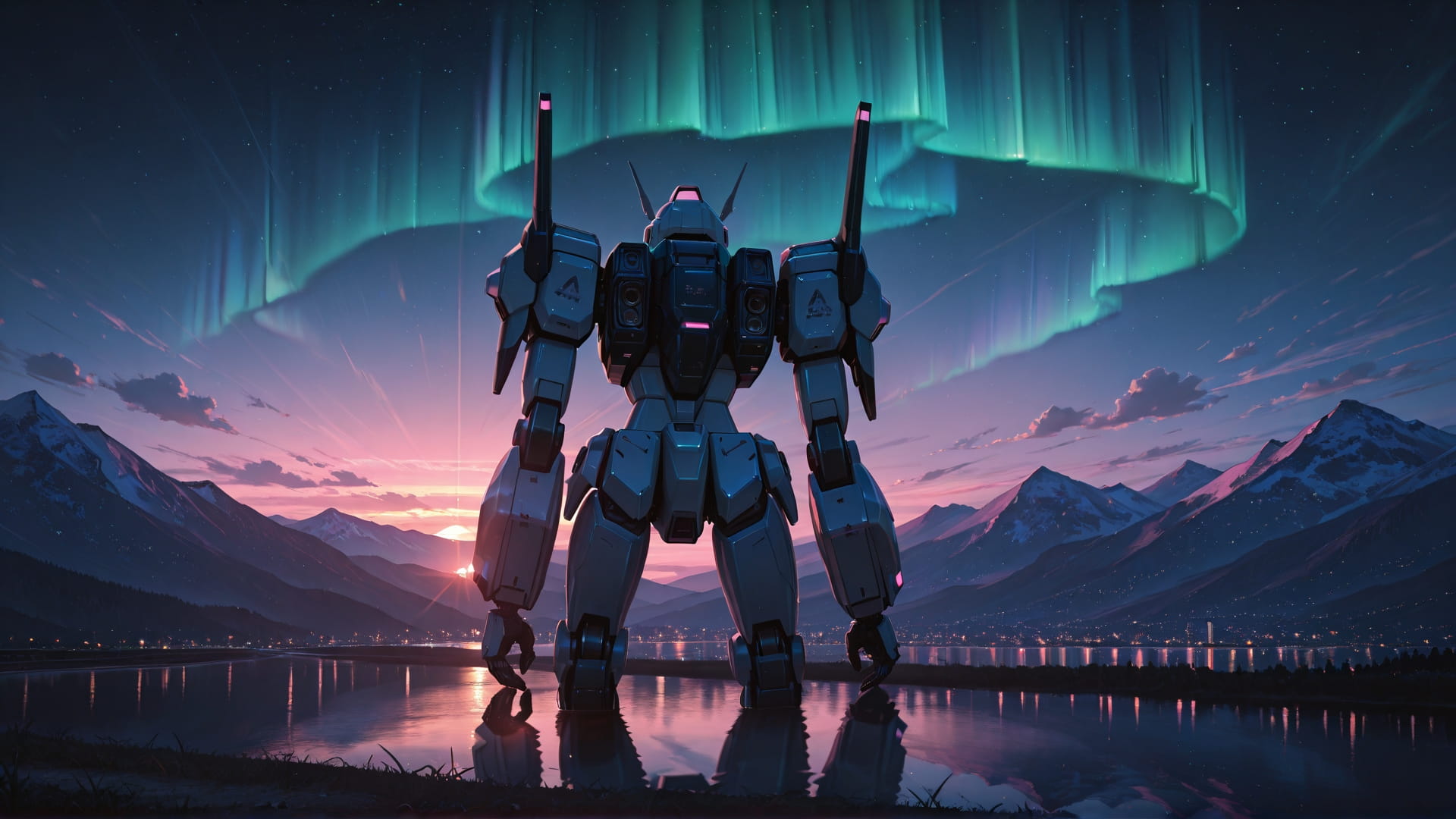 Pink Sunset Mountain Aurora smartphone wallpaper free download, vertical 16:9 format, Pink, Sunset, Mountain, Spring