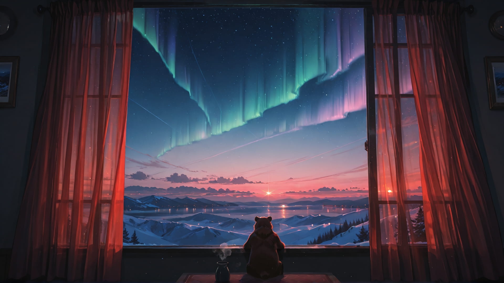 Red Afternoon Sky Aurora smartphone wallpaper free download, vertical 16:9 format, Red, Afternoon, Sky, Winter