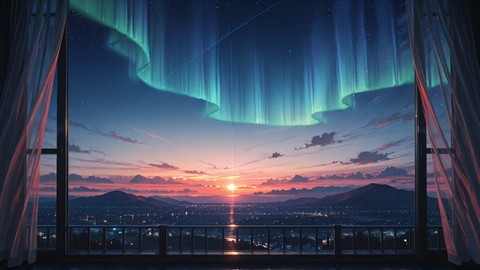 Red Sunset City Aurora smartphone wallpaper free download, vertical 9:16 format, Red, Sunset, City, Spring 001