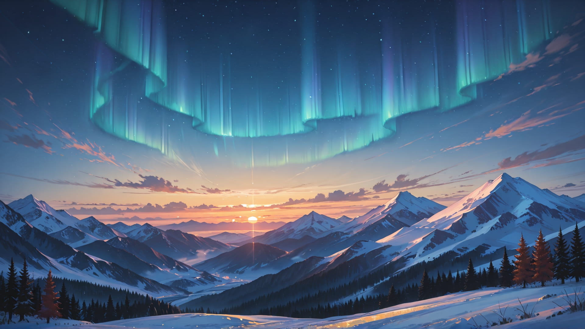 Yellow Sunset Mountain Aurora smartphone wallpaper free download, vertical 16:9 format, Yellow, Sunset, Mountain, Autumn 001