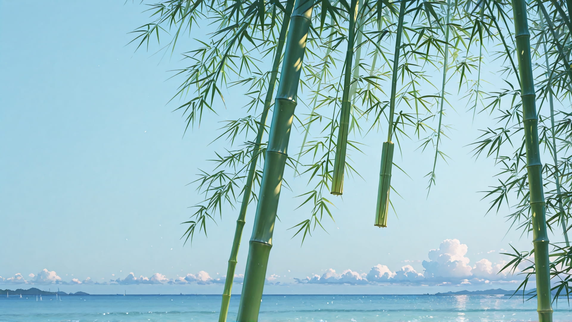 Blue Afternoon Sea Bamboo smartphone wallpaper free download, vertical 16:9 format, Blue, Afternoon, Sea, Spring