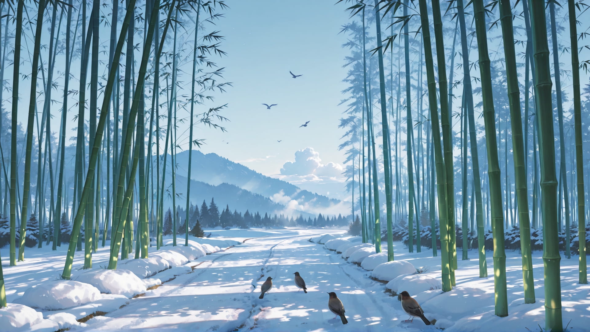 Blue Afternoon Sky Bamboo smartphone wallpaper free download, vertical 16:9 format, Blue, Afternoon, Sky, Winter