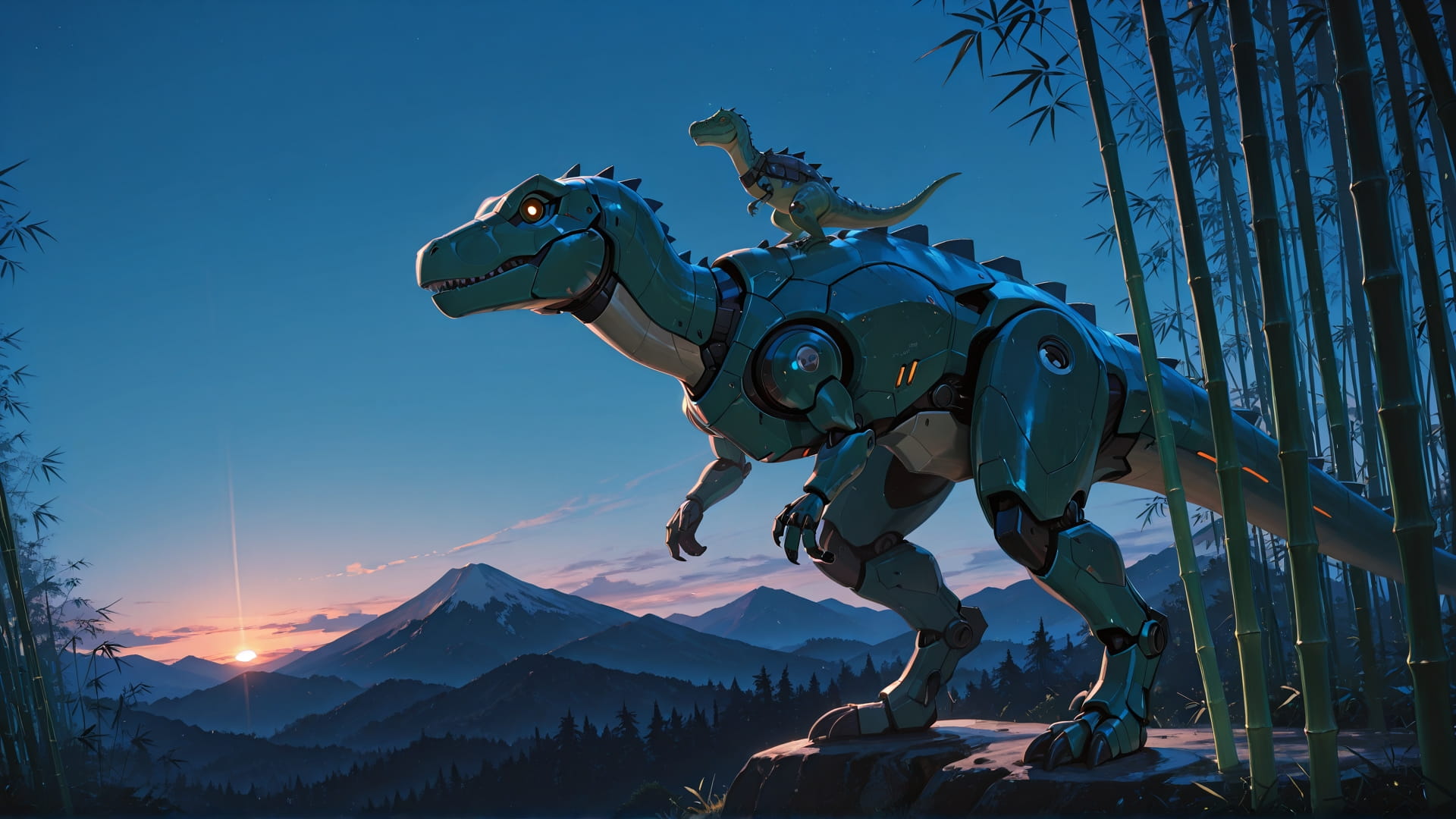 Blue Sunset Mountain Bamboo smartphone wallpaper free download, vertical 16:9 format, Blue, Sunset, Mountain, Summer