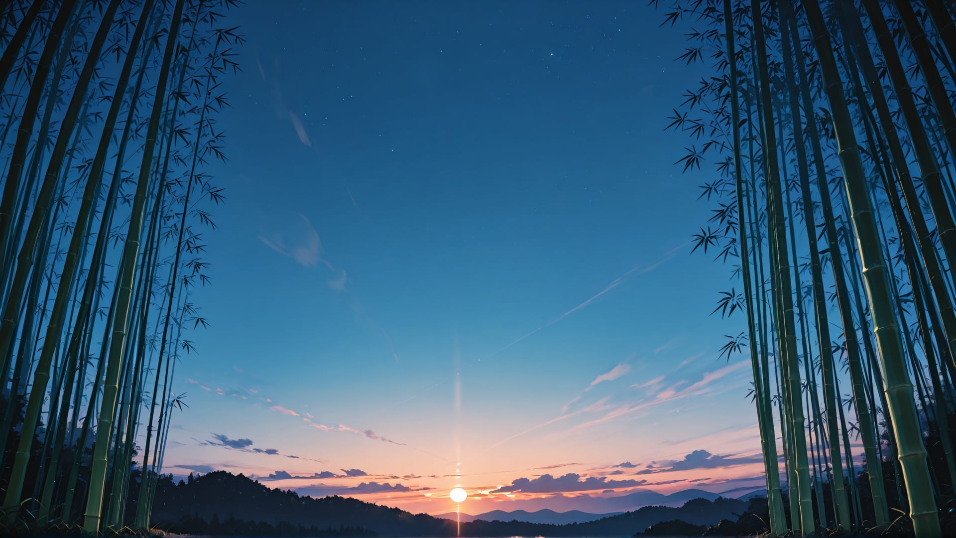 Blue Sunset Sky Bamboo smartphone wallpaper free download, vertical 16:9 format, Blue, Sunset, Sky, Summer 001