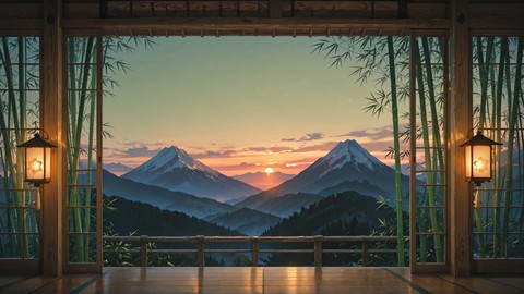 Green Sunset Mountain Bamboo smartphone wallpaper free download, vertical 9:16 format, Green, Sunset, Mountain, Winter 001