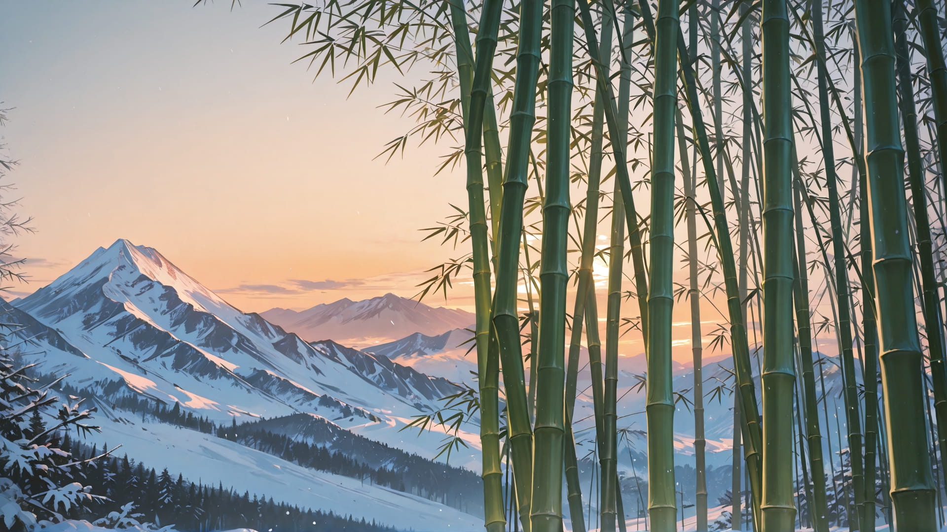 Orange Afternoon Mountain Bamboo smartphone wallpaper free download, vertical 16:9 format, Orange, Afternoon, Mountain, Winter 001