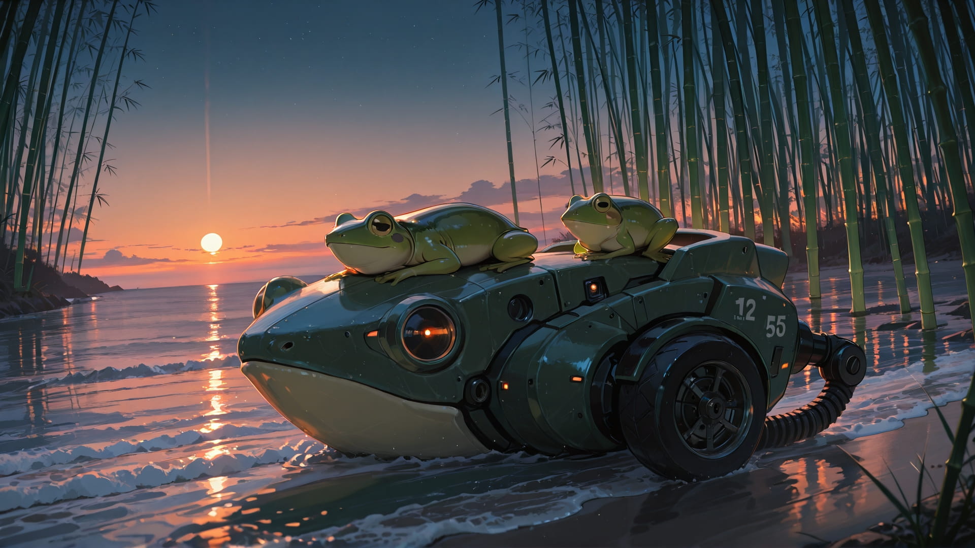 Orange Sunset Sea Bamboo smartphone wallpaper free download, vertical 16:9 format, Orange, Sunset, Sea, Winter