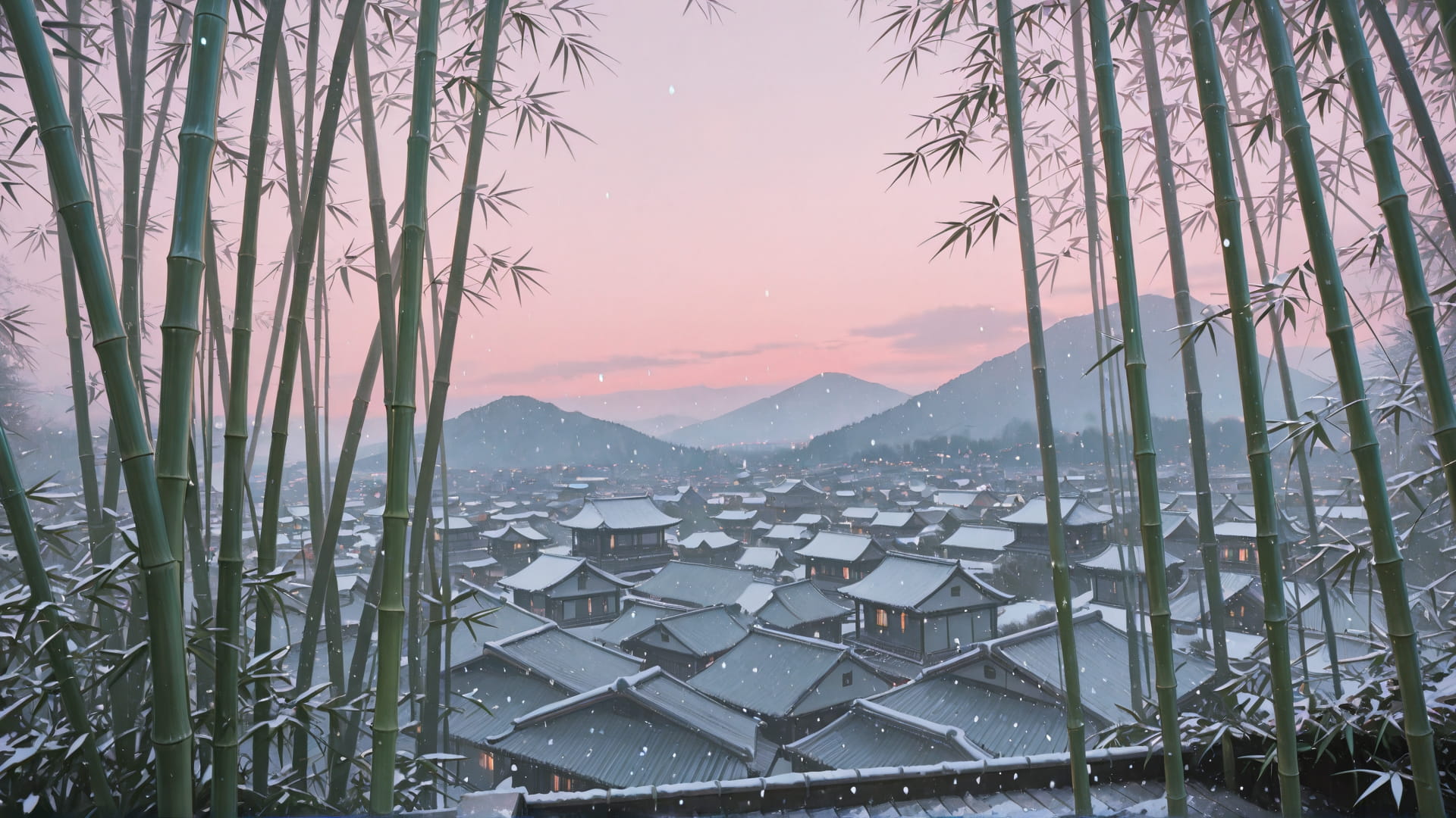 Pink Afternoon City Bamboo smartphone wallpaper free download, vertical 16:9 format, Pink, Afternoon, City, Winter 001