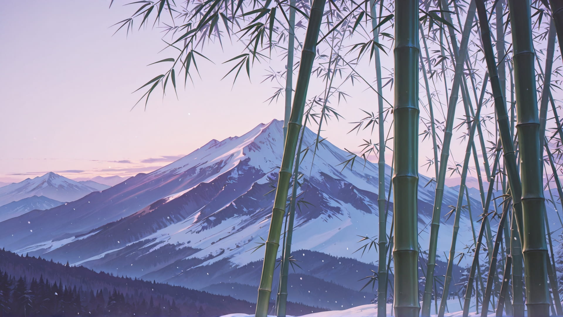 Purple Afternoon Mountain Bamboo smartphone wallpaper free download, vertical 16:9 format, Purple, Afternoon, Mountain, Winter 001