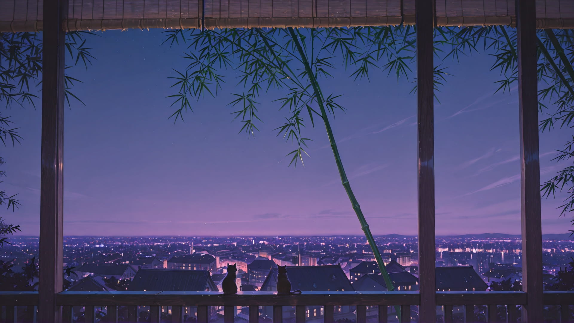 Purple Night City Bamboo smartphone wallpaper free download, vertical 16:9 format, Purple, Night, City, Summer