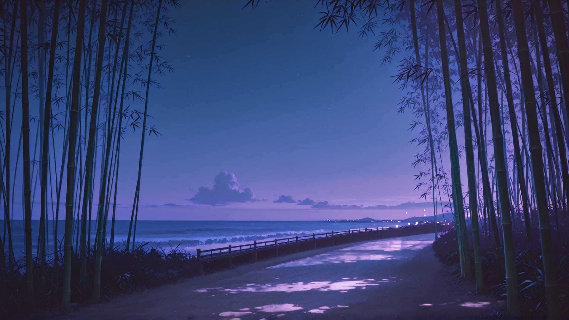 Purple Night Sea Bamboo smartphone wallpaper free download, vertical 16:9 format, Purple, Night, Sea, Summer 001