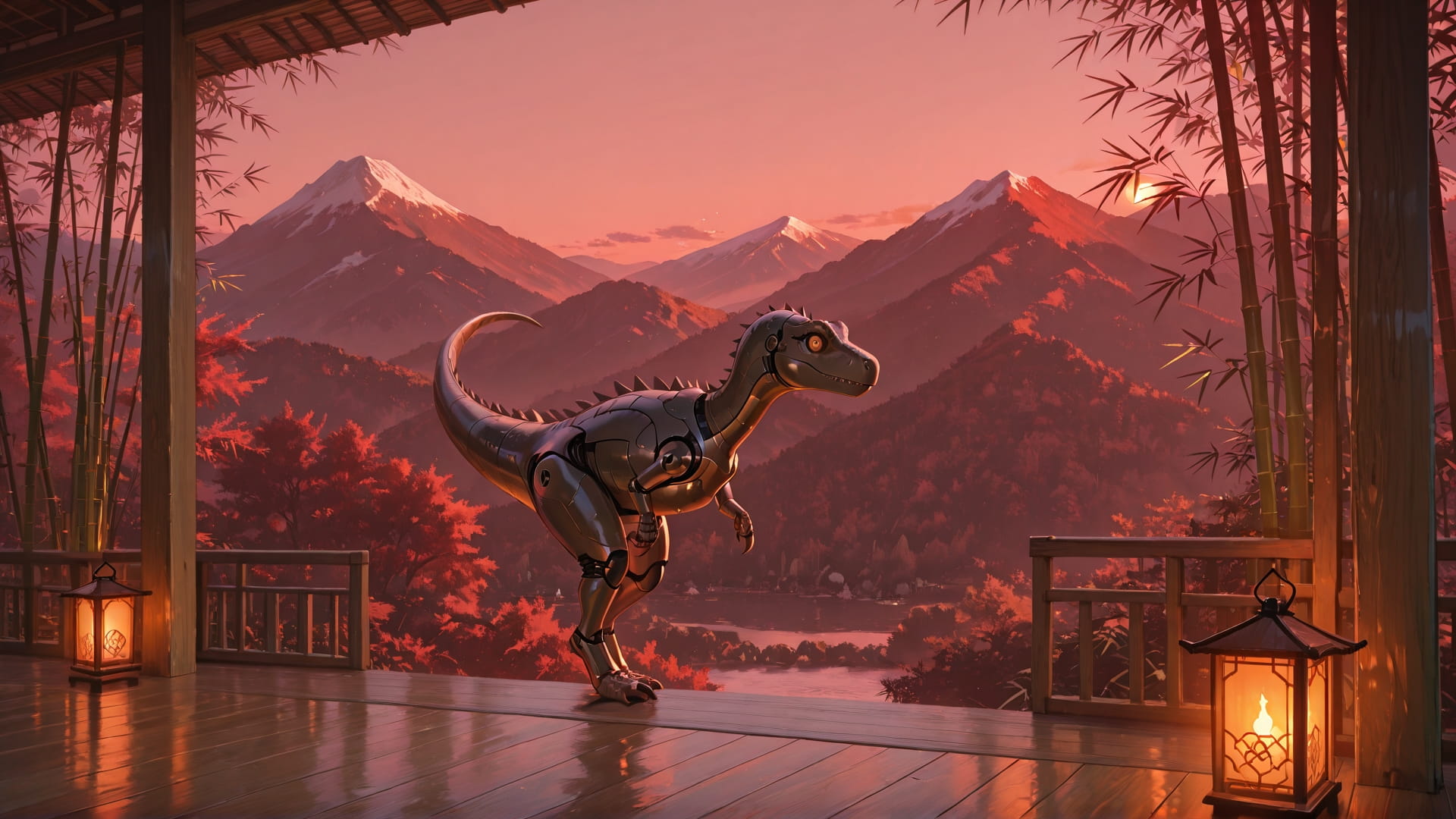 Red Afternoon Mountain Bamboo smartphone wallpaper free download, vertical 16:9 format, Red, Afternoon, Mountain, Summer