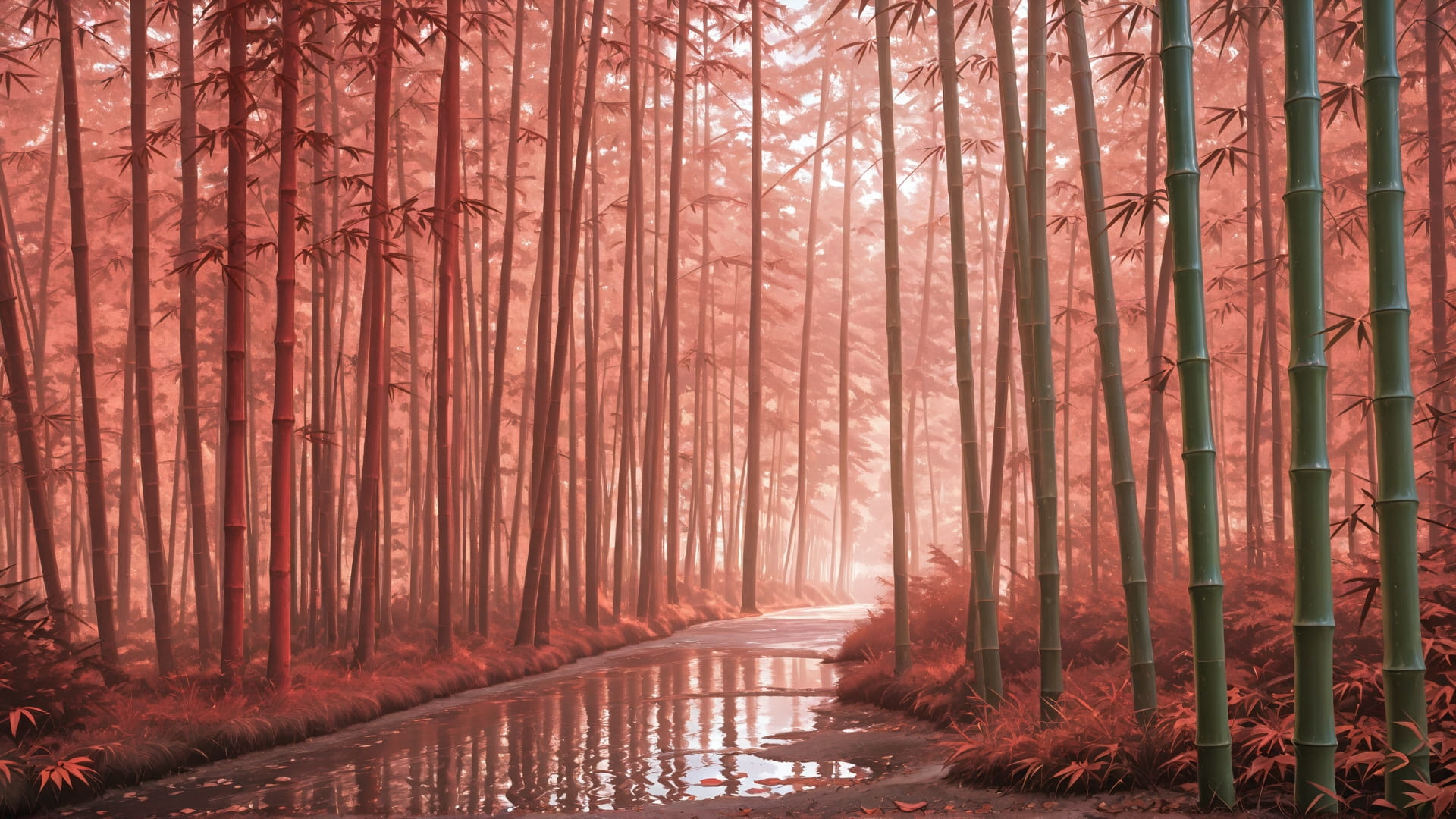 Red Afternoon Nature Bamboo smartphone wallpaper free download, vertical 16:9 format, Red, Afternoon, Nature, Winter 001