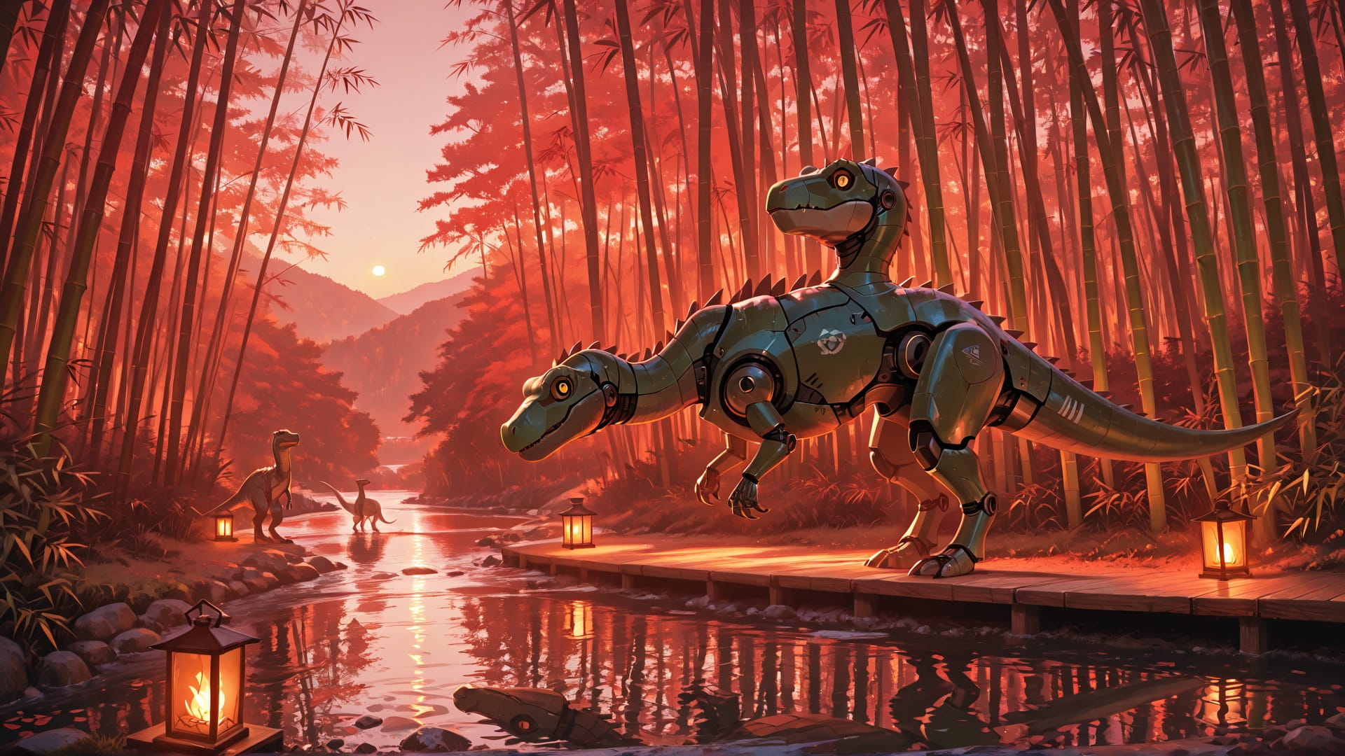 Red Afternoon Sea Bamboo smartphone wallpaper free download, vertical 16:9 format, Red, Afternoon, Sea, Summer