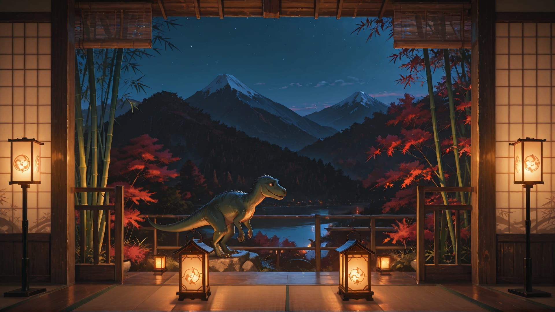 Red Night Mountain Bamboo smartphone wallpaper free download, vertical 16:9 format, Red, Night, Mountain, Spring