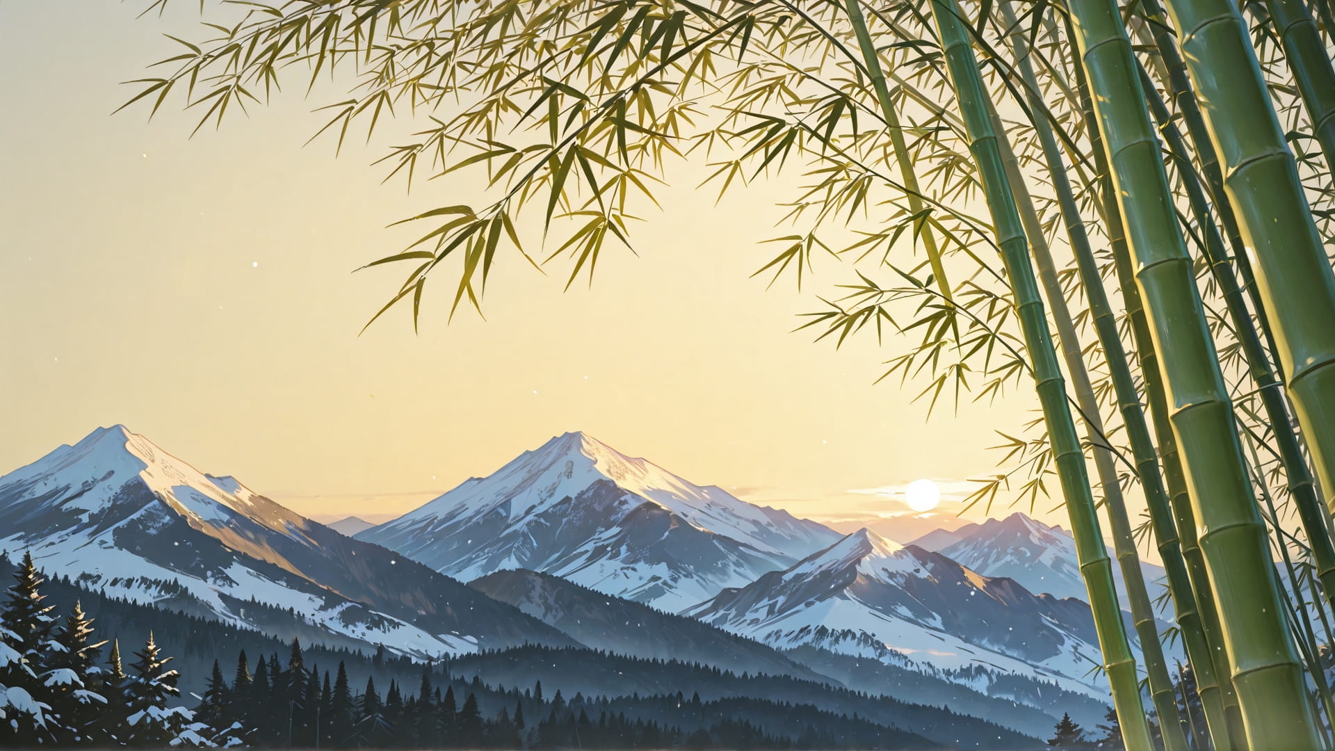 Yellow Afternoon Mountain Bamboo smartphone wallpaper free download, vertical 16:9 format, Yellow, Afternoon, Mountain, Winter 001