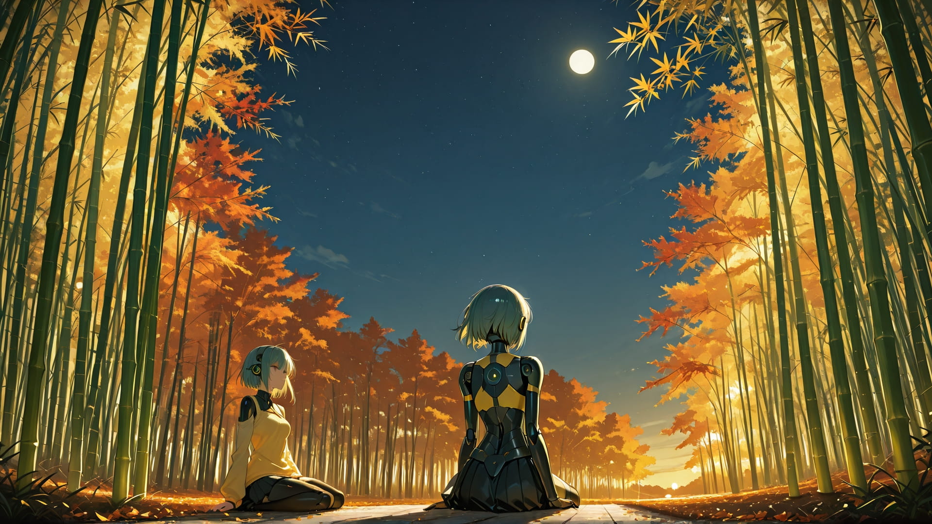 Yellow Afternoon Sky Bamboo smartphone wallpaper free download, vertical 16:9 format, Yellow, Afternoon, Sky, Autumn