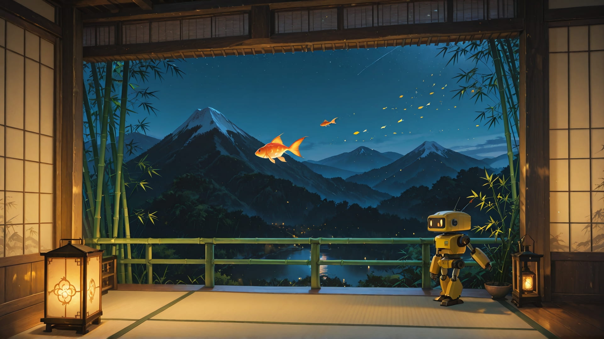 Yellow Night Mountain Bamboo smartphone wallpaper free download, vertical 16:9 format, Yellow, Night, Mountain, Spring