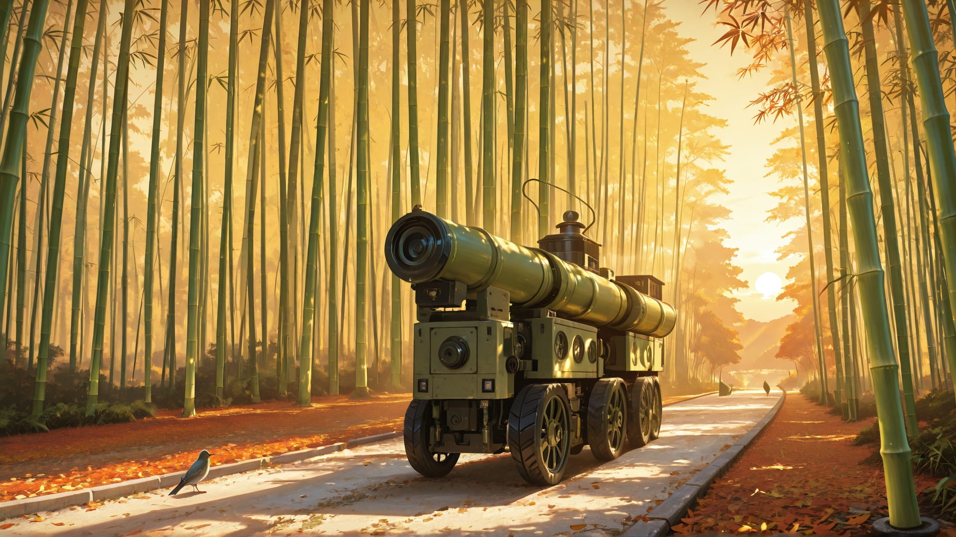 Yellow Sunset Nature Bamboo smartphone wallpaper free download, vertical 16:9 format, Yellow, Sunset, Nature, Autumn