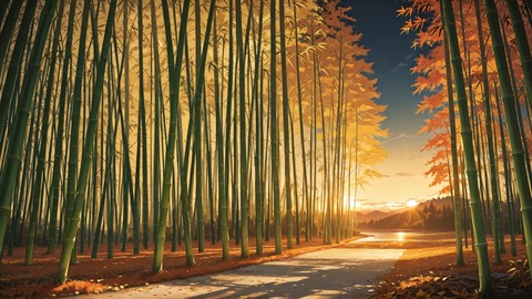 Yellow Sunset Nature Bamboo smartphone wallpaper free download, vertical 9:16 format, Yellow, Sunset, Nature, Autumn 001