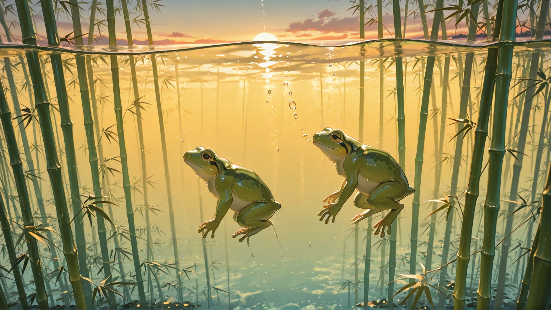 Yellow Sunset Sea Bamboo smartphone wallpaper free download, vertical 16:9 format, Yellow, Sunset, Sea, Winter