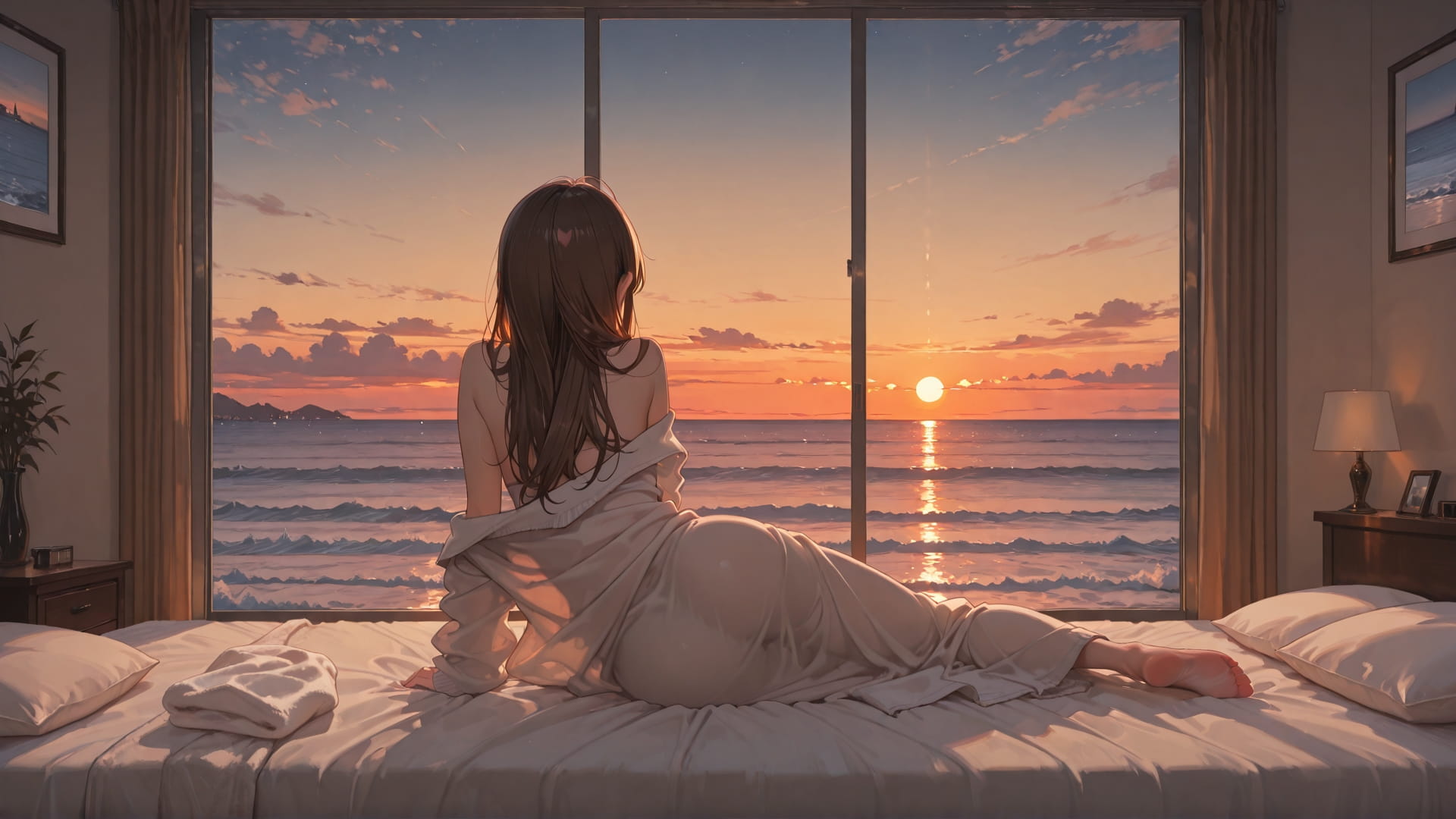 Brown Sunset Sea Bedroom smartphone wallpaper free download, vertical 16:9 format, Brown, Sunset, Sea, Winter 001