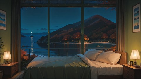 Green Night Sea Bedroom smartphone wallpaper free download, vertical 9:16 format, Green, Night, Sea, Autumn 002